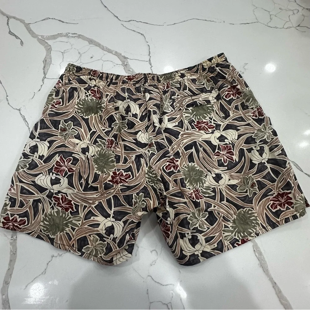 Burma Bibas Men's Floral Swim Trunks Size L Cotton Mesh Lined Tropical Shorts